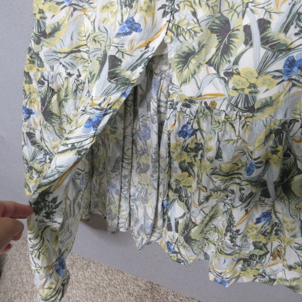 Abercrombie & Fitch Dress XLP Floral Maxi Tropical Linen Blend Smocked Boho